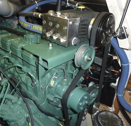 Watermaker HP-pump installed on Volvo D2